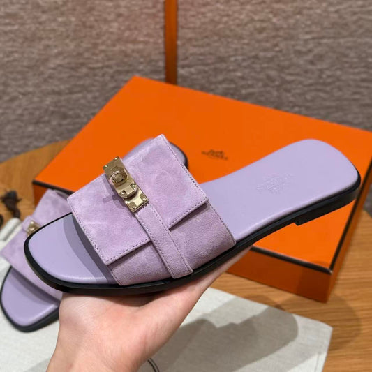 Hermes 2026 Giulia Sandal Purple Suede Leather