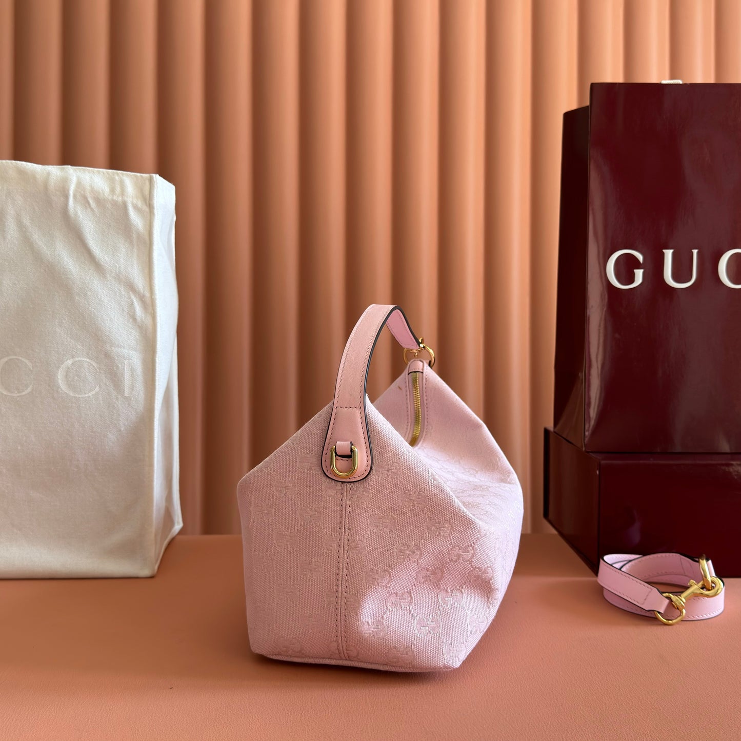 Gucci 2026 Vanity GG-Canvas Top Handle Bag 27.5cm Pink Canvas Leather 280773