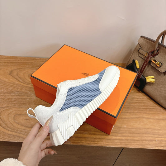 HM 26ss Sneakers White Blue Cowhide Fabric 638566