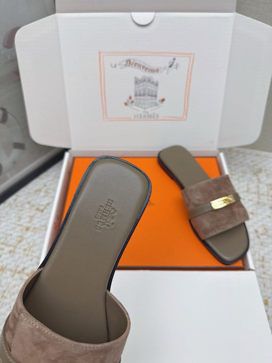 HM 26ss Oasis Sandals Brown Suede Cowhide 625146