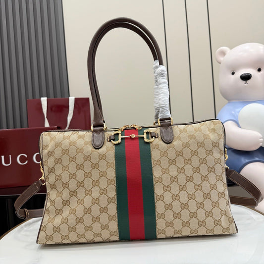 Gucci 2026 Borsetto Boston Bag Beige Brown Canvas Leather
