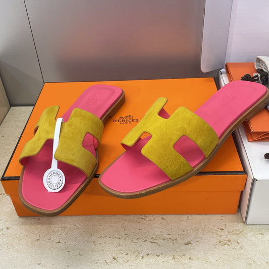 HM 26ss Oran Sandals Pink Yellow Suede Cowhide 607207