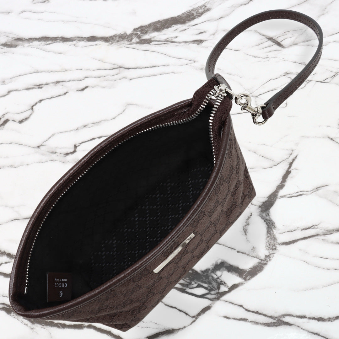 Gucci 2026 Small Pouch with Strap 17cm Dark Brown Canvas Leather