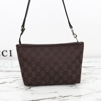Gucci 2026 Small Pouch with Strap 17cm Dark Brown Canvas Leather