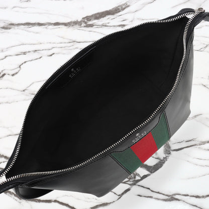 Gucci 2026 Mega Web Trademark Crossbody Bag 22cm Balck Canvas Leather