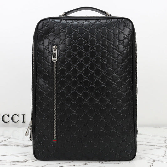 Gucci 2026 Emblem Backpack 43cm Black Embossed Calfskin