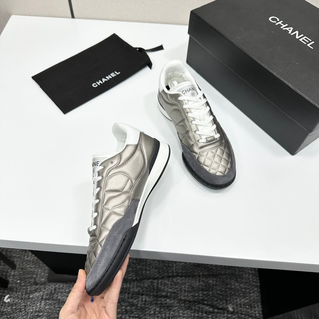 CC 26s Casual Sneakers Gold Metallic Gray Suede Cowhide 626458