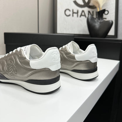 CC 26s Casual Sneakers Gold Metallic Gray Suede Cowhide 626458