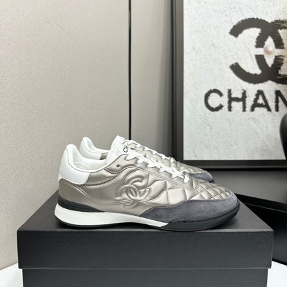 CC 26s Casual Sneakers Gold Metallic Gray Suede Cowhide 626458