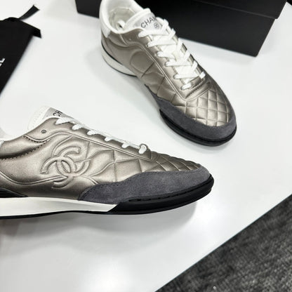 CC 26s Casual Sneakers Gold Metallic Gray Suede Cowhide 626458
