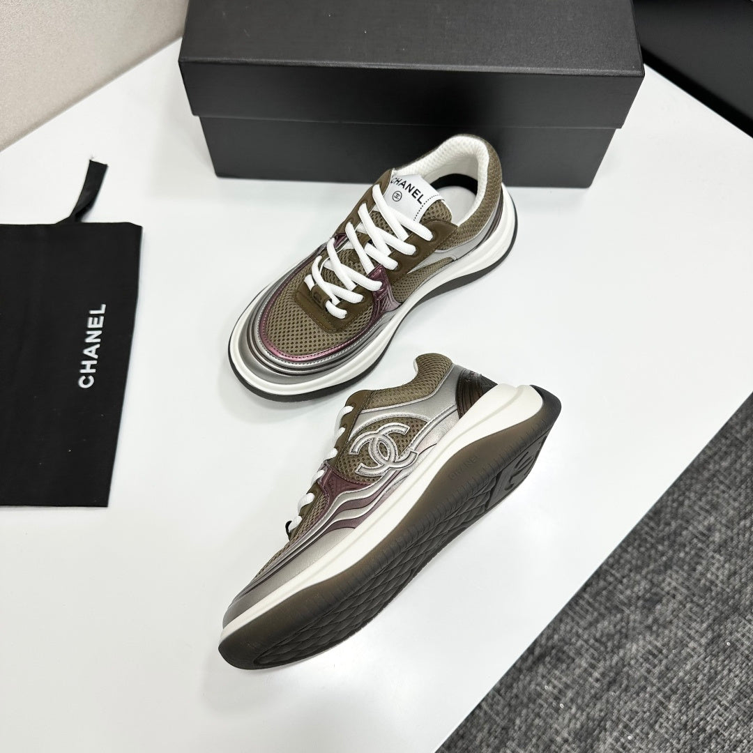 CC 26s Casual Sneakers Taupe Sliver Fabric Cowhide 626383