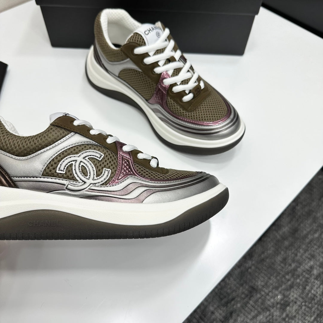 CC 26s Casual Sneakers Taupe Sliver Fabric Cowhide 626383