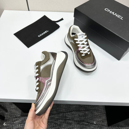 CC 26s Casual Sneakers Taupe Sliver Fabric Cowhide 626383