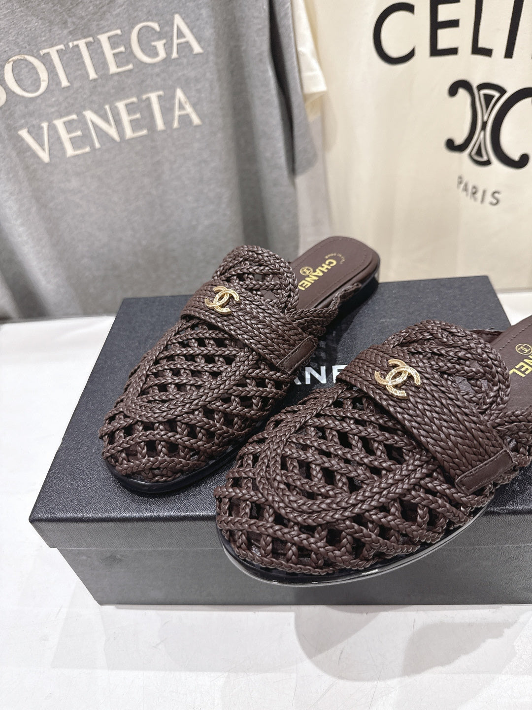 Chanel 2026 Hand-Woven Mules Chocolate Calfskin 896471