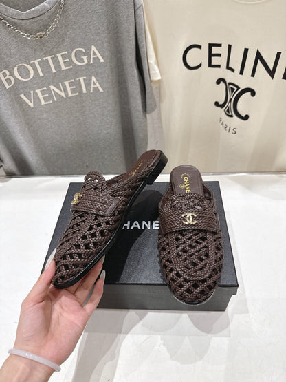 Chanel 2026 Hand-Woven Mules Chocolate Calfskin 896471