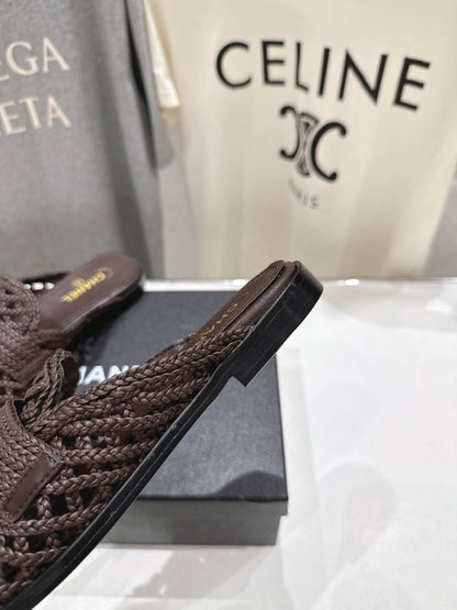 Chanel 2026 Hand-Woven Mules Chocolate Calfskin 896471