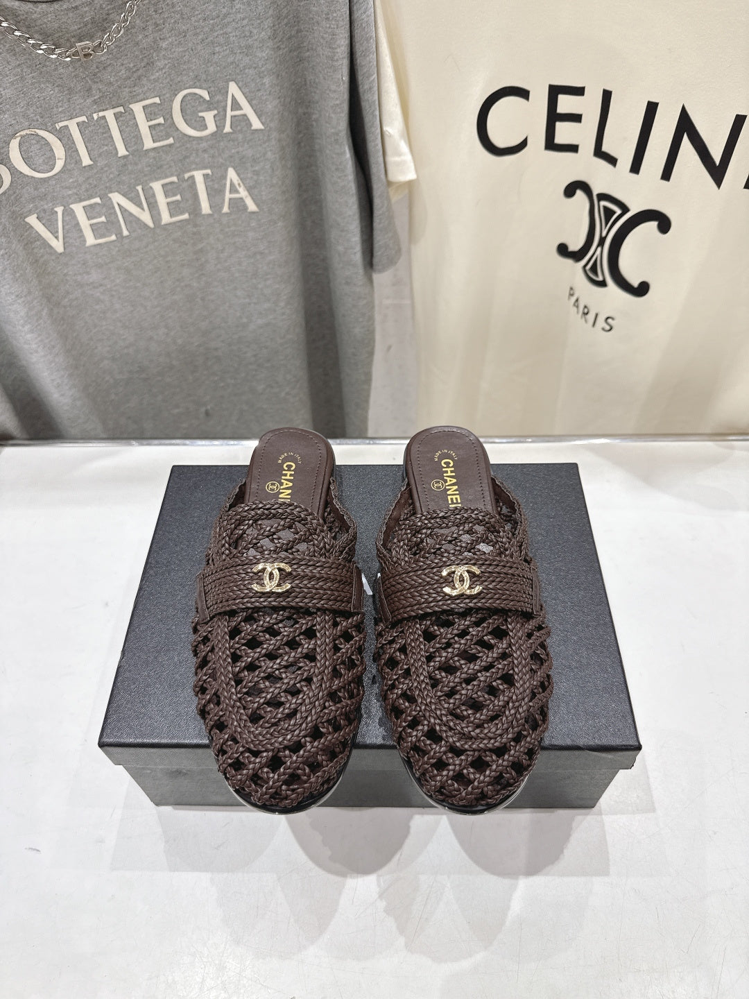 Chanel 2026 Hand-Woven Mules Chocolate Calfskin 896471