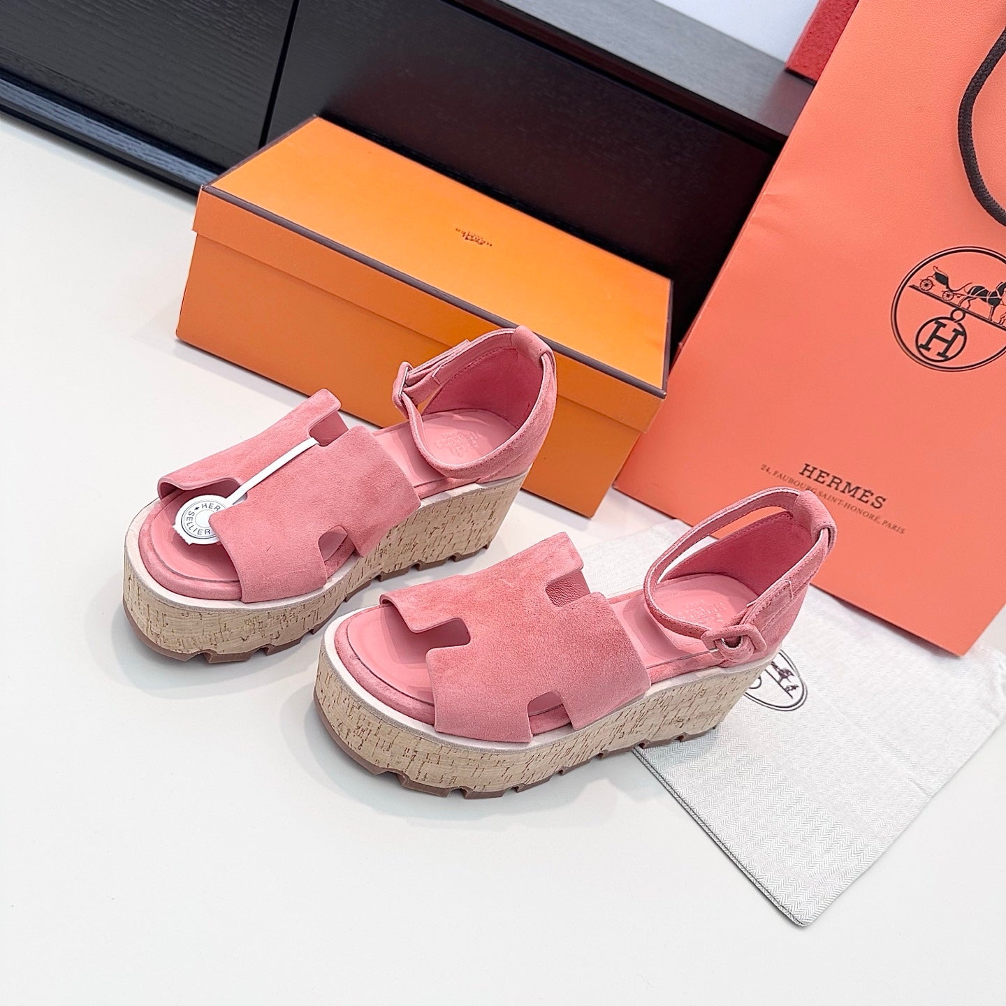 HM 26ss Platform Wedge Sandals 70 Pink Suede 622756