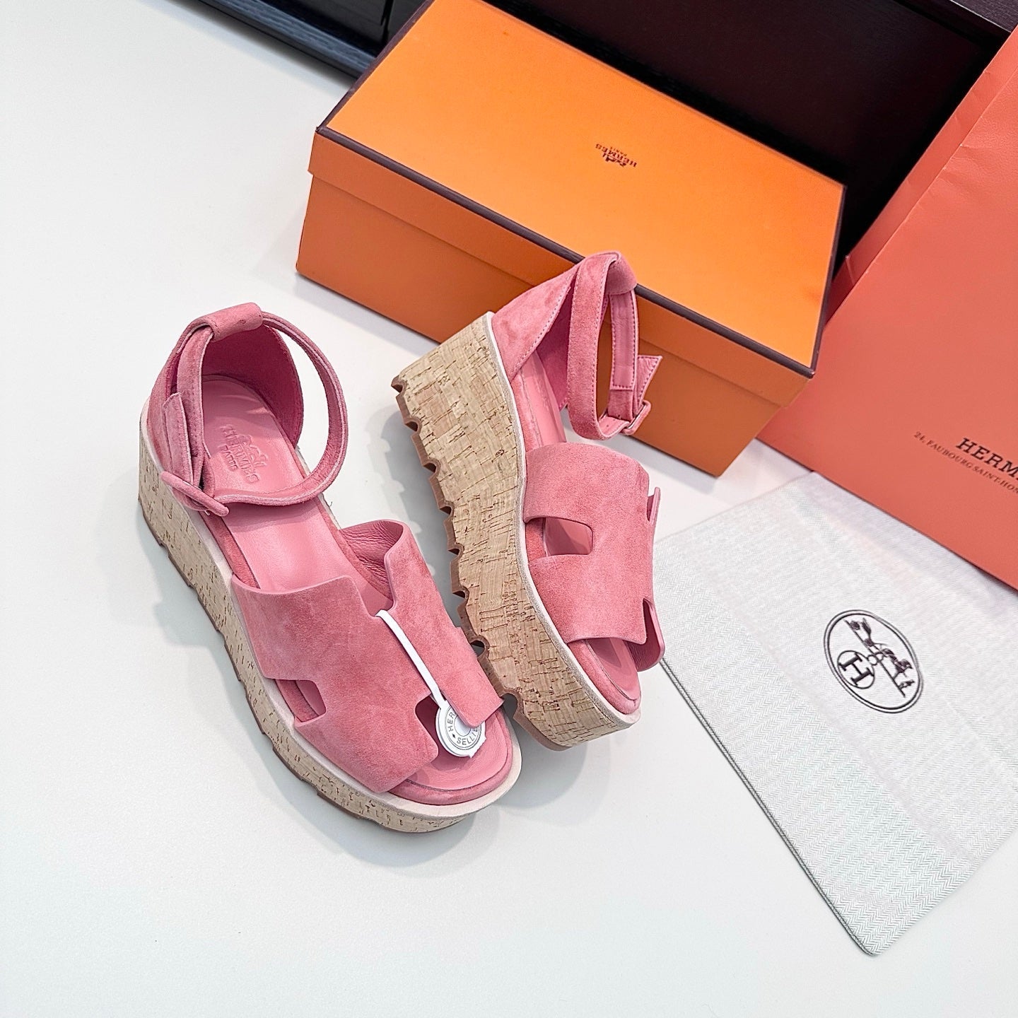 HM 26ss Platform Wedge Sandals 70 Pink Suede 622756