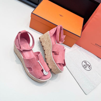 HM 26ss Platform Wedge Sandals 70 Pink Suede 622756