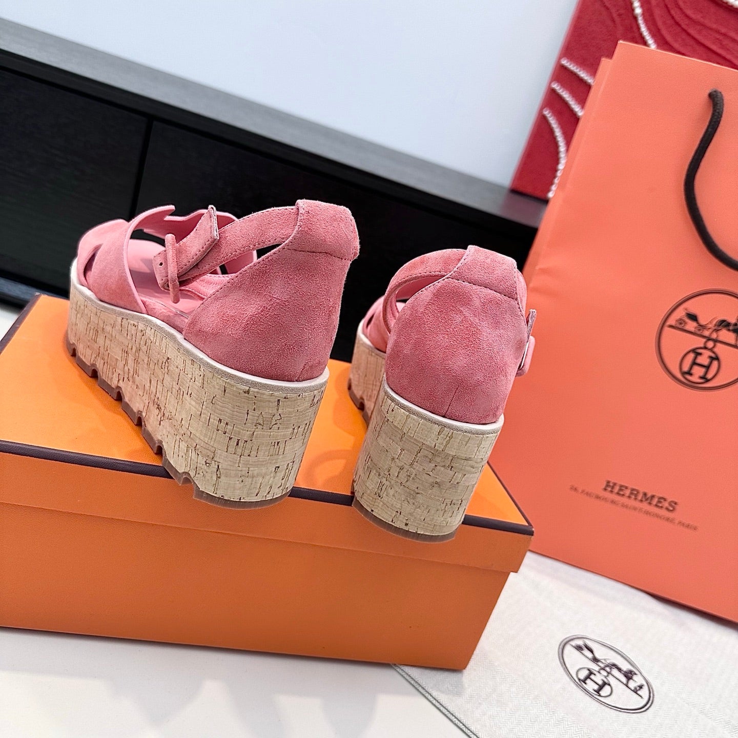 HM 26ss Platform Wedge Sandals 70 Pink Suede 622756