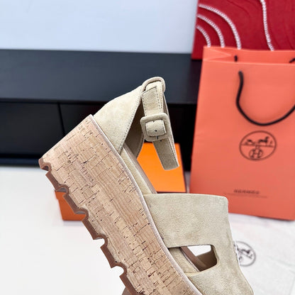 HM 26ss Platform Wedge Sandals 70 Light Beige Suede 622759