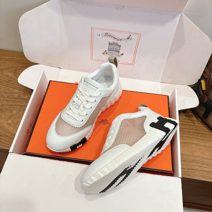 HM 26ss Sneakers White Beige Cowhide  Fabric 638565