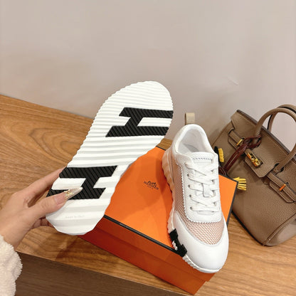 HM 26ss Sneakers White Beige Cowhide  Fabric 638565