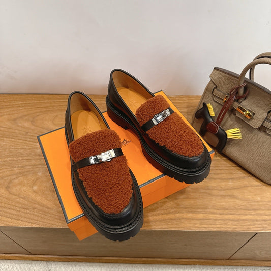 HM 26ss Loafers Black Brown Wool Calfskin 638436