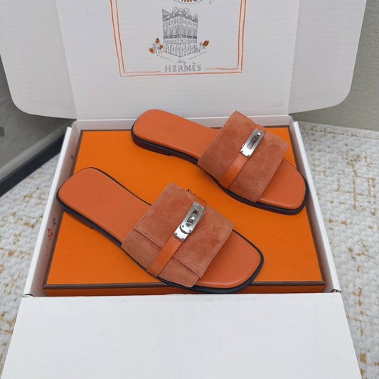 HM 26ss Oasis Sandals Orange Suede Cowhide 625176