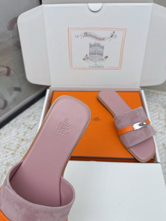 HM 26ss Oasis Sandals Rose Nude Orange Suede Cowhide 625179