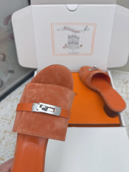 HM 26ss Oasis Sandals 50 Orange Suede Cowhide 625180