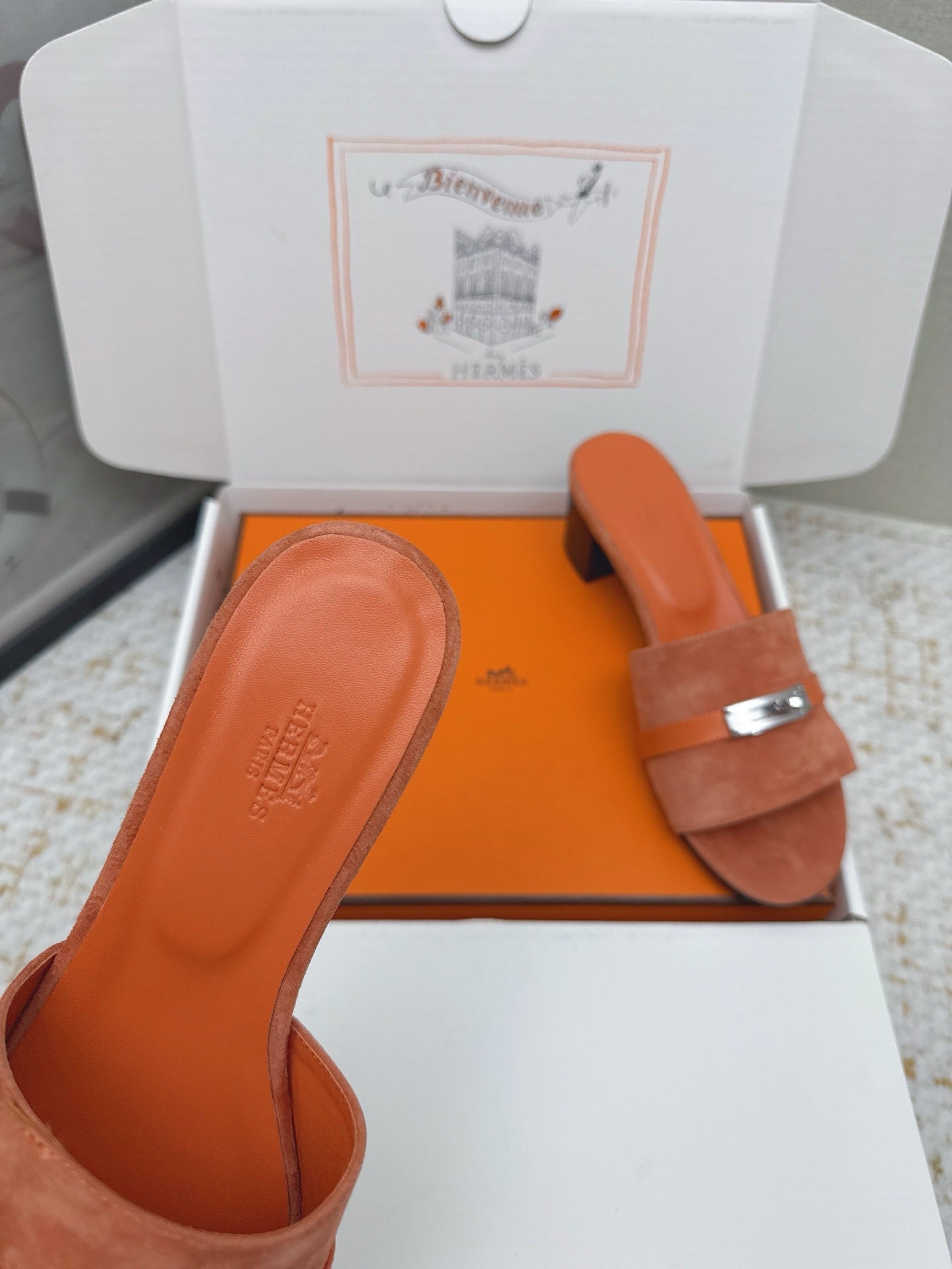 HM 26ss Oasis Sandals 50 Orange Suede Cowhide 625180