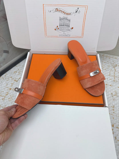 HM 26ss Oasis Sandals 50 Orange Suede Cowhide 625180