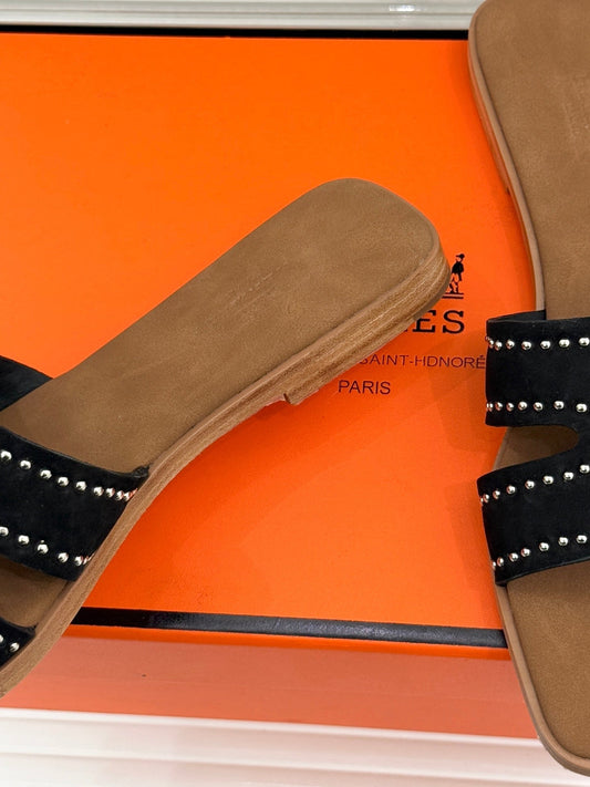 HM 26ss Flat Slippers Brown Black Suede 642827