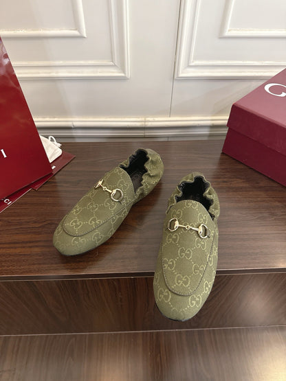 GG 26SS Loafers Olive Green Monogram Canvas Leather 645956