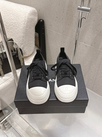 Chanel 2026 Panda Sneakers Black White Denim Leather 762922