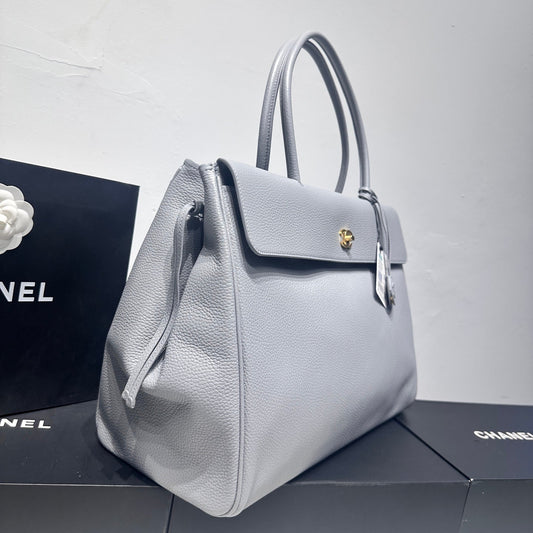 Chanel 2026 Large Shopping Bag 43cm Light Grey Grained Calfskin 363705