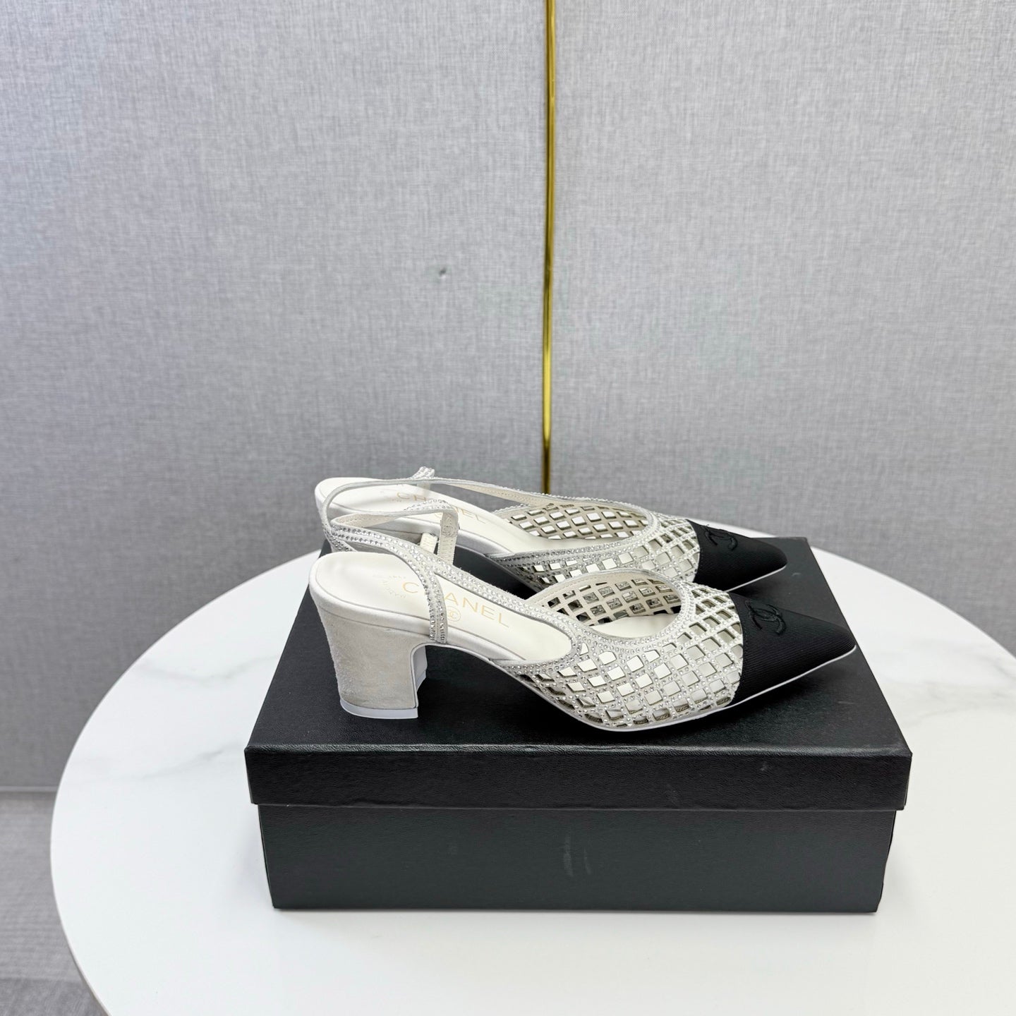 Chanel 2026 Embellished Mesh Slingback 50mm Sheepskin Satin 904533
