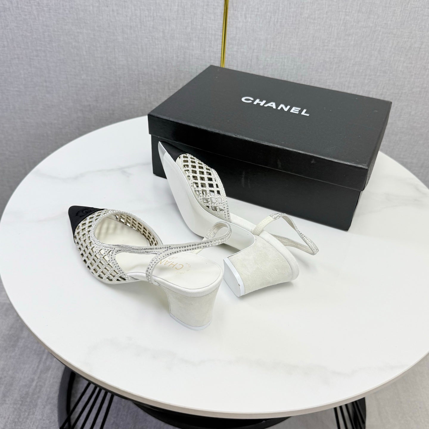 Chanel 2026 Embellished Mesh Slingback 50mm Sheepskin Satin 904533