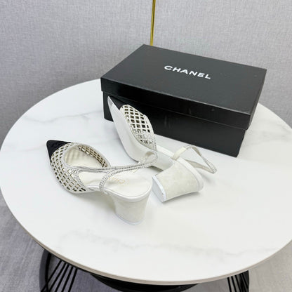 Chanel 2026 Embellished Mesh Slingback 50mm Sheepskin Satin 904533