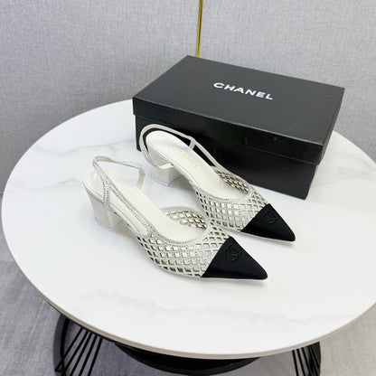 Chanel 2026 Embellished Mesh Slingback 50mm Sheepskin Satin 904533
