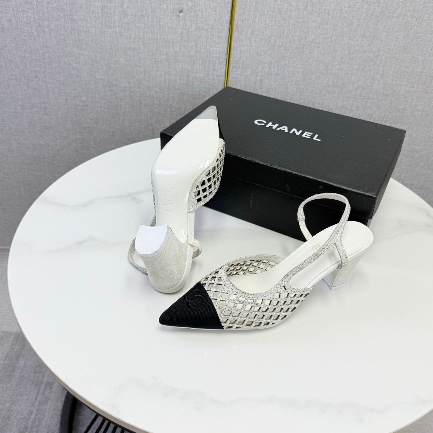 Chanel 2026 Embellished Mesh Slingback 50mm Sheepskin Satin 904533