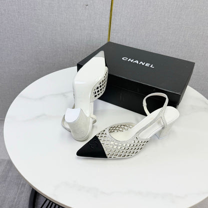 Chanel 2026 Embellished Mesh Slingback 50mm Sheepskin Satin 904533
