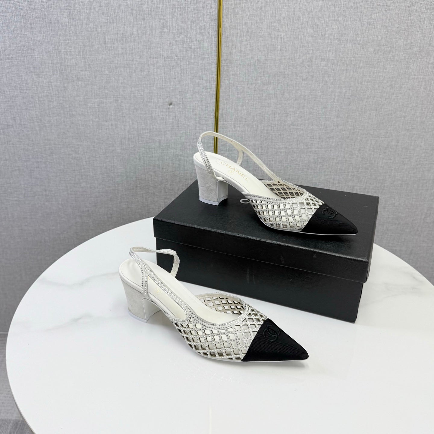 Chanel 2026 Embellished Mesh Slingback 50mm Sheepskin Satin 904533