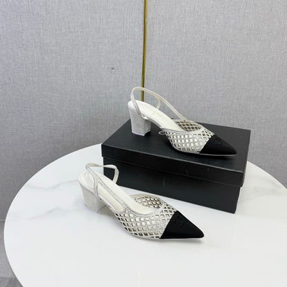 Chanel 2026 Embellished Mesh Slingback 50mm Sheepskin Satin 904533