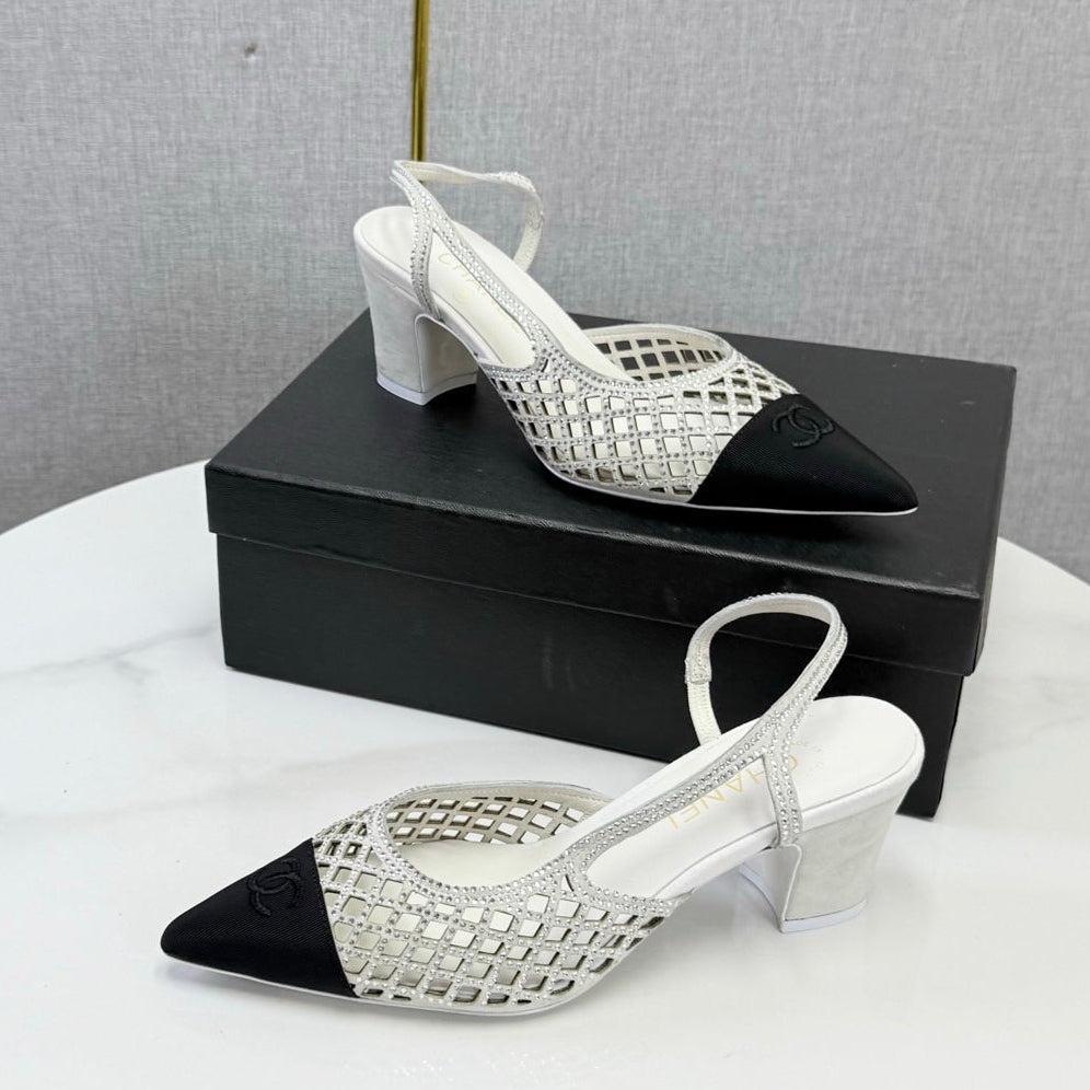 Chanel 2026 Embellished Mesh Slingback 50mm Sheepskin Satin 904533