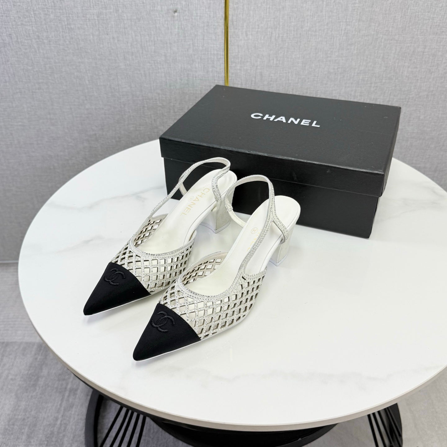 Chanel 2026 Embellished Mesh Slingback 50mm Sheepskin Satin 904533