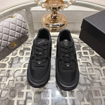 CC 26s Platform Sneakers Black Mesh Sheepskin 627064