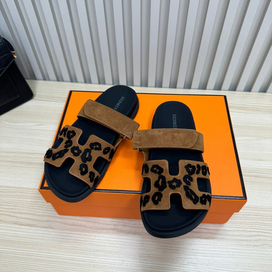 HM 26ss Slippers Black Brown Suede Leather 618574